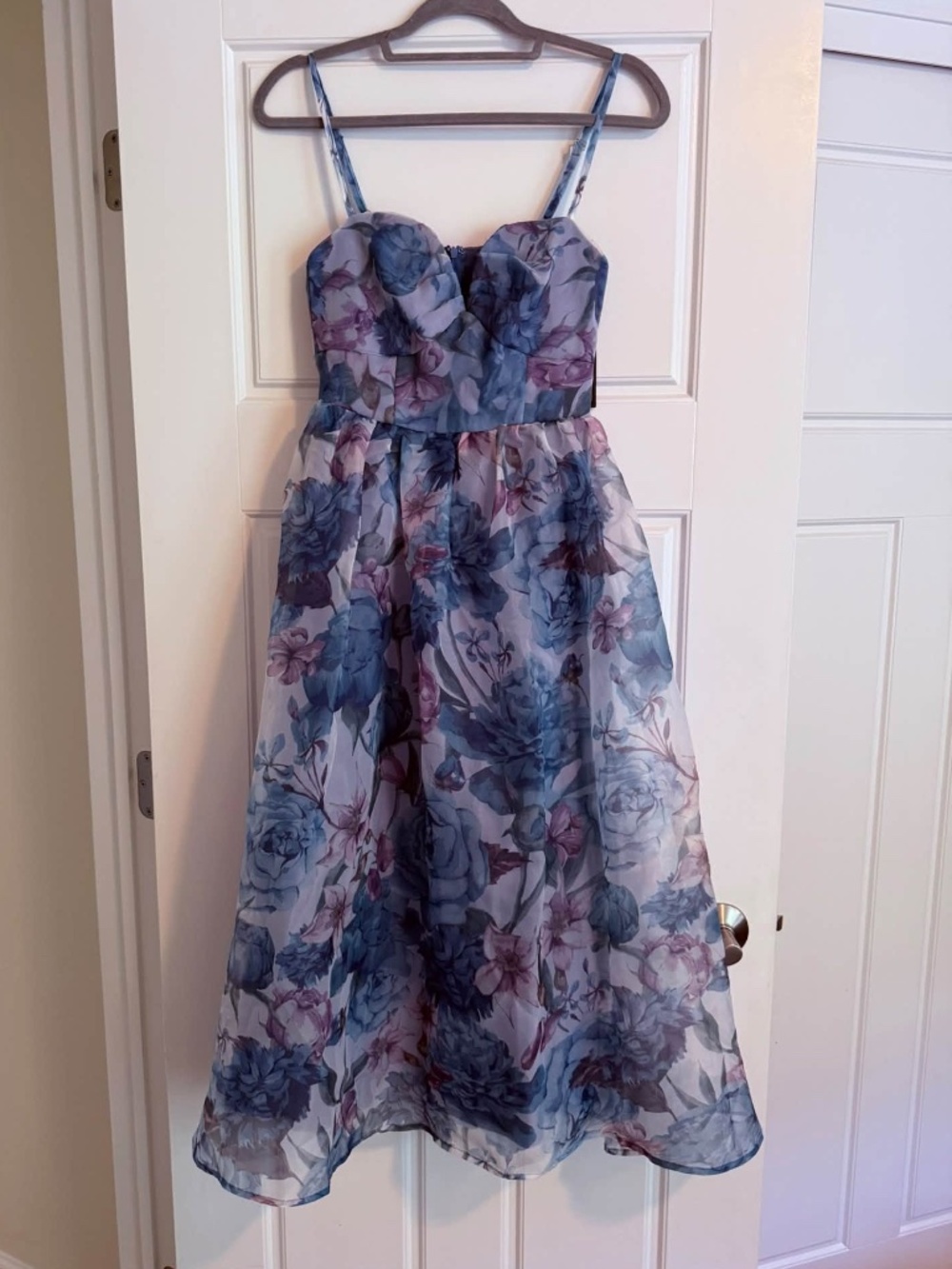 NWT Lulus Blue & Purple Floral Midi A-Line Dress - XS